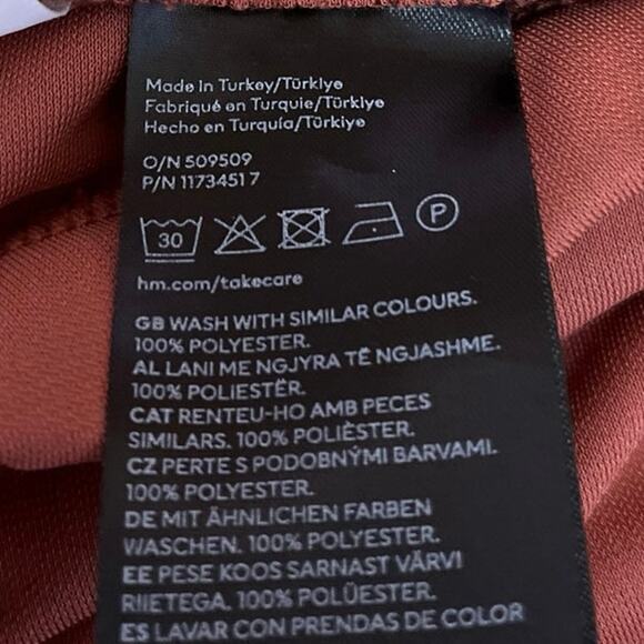 H&M Gusset Panel Brown Ruched Ruffle Draped Jersey Midi Straight Pencil Skirt XS - Picture 5 of 5